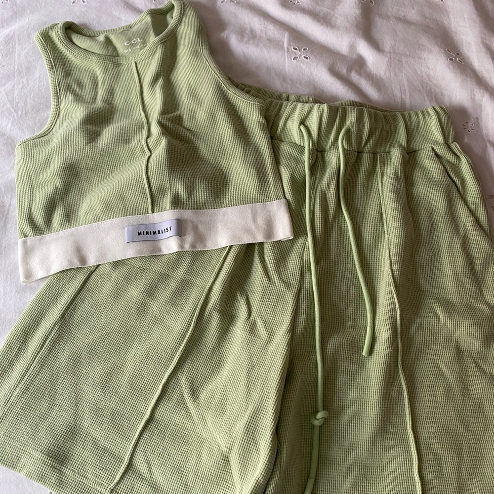 Green set with tank top & shorts